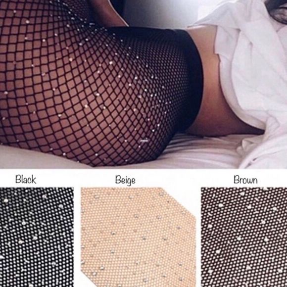 💎 Nude Fishnet Rhinestone Stocking 💎 - Picture 4 of 5
